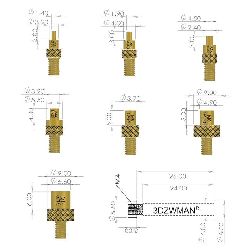 3DZWMAN M5 Threaded Inserts with M2-M8 Heat Set Insert Tools,Brass Metric Knurled Nuts for 3D Printing Components and Plastic Parts(M5x5x7-25PCS M5x8x7-25PCS) - Image 2